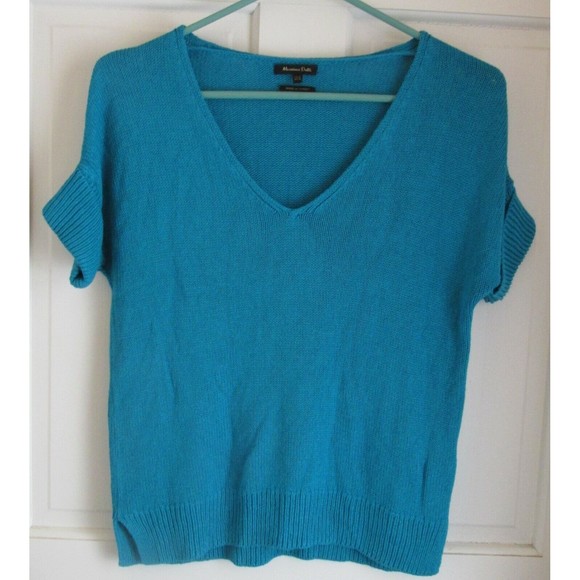 Massimo Dutti Sweaters - Massimo Dutti Women's Teal V-Neck Short Sleeve Pullover Sweater Size XS